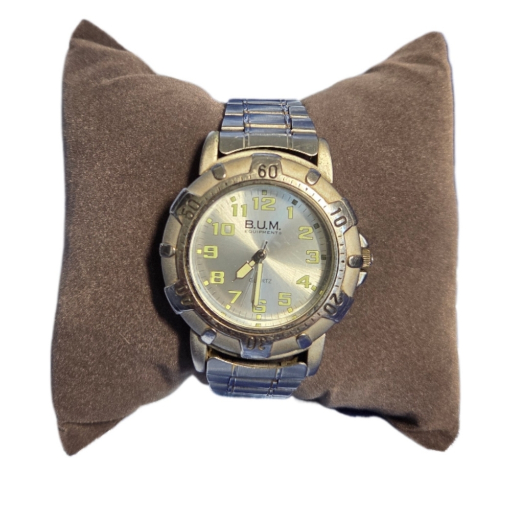 B.U.M. Equipment Quartz Lume Watch Stainless Steel Back And Band Vintage